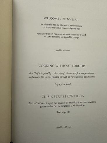 Air Mauritius | A300-200 | Business Class | Breakfast Menu
