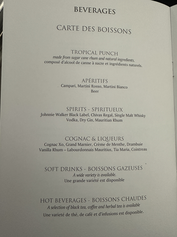 Air Mauritius | A300-200 | Business Class | Beverage Menu