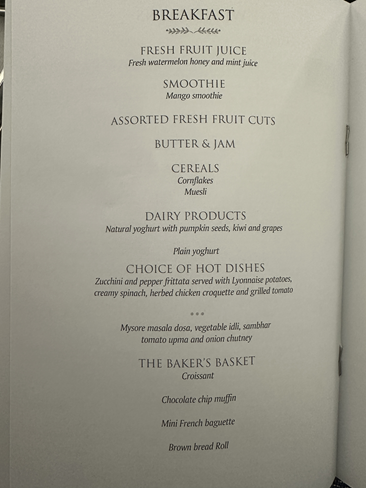 Air Mauritius | A300-200 | Business Class | Breakfast Menu