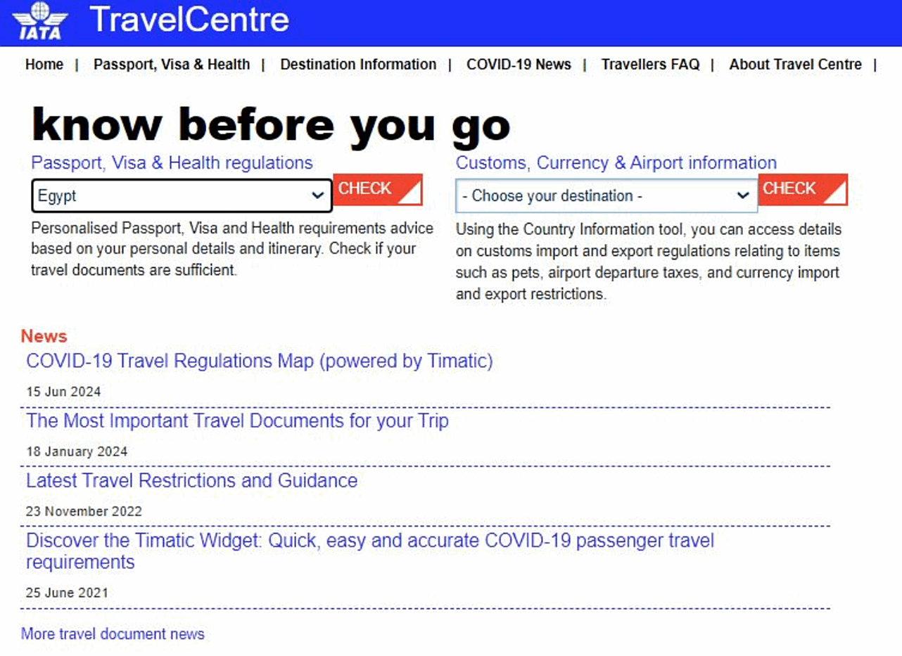 IATA | Travel Advice | Results (*Disclaimer)