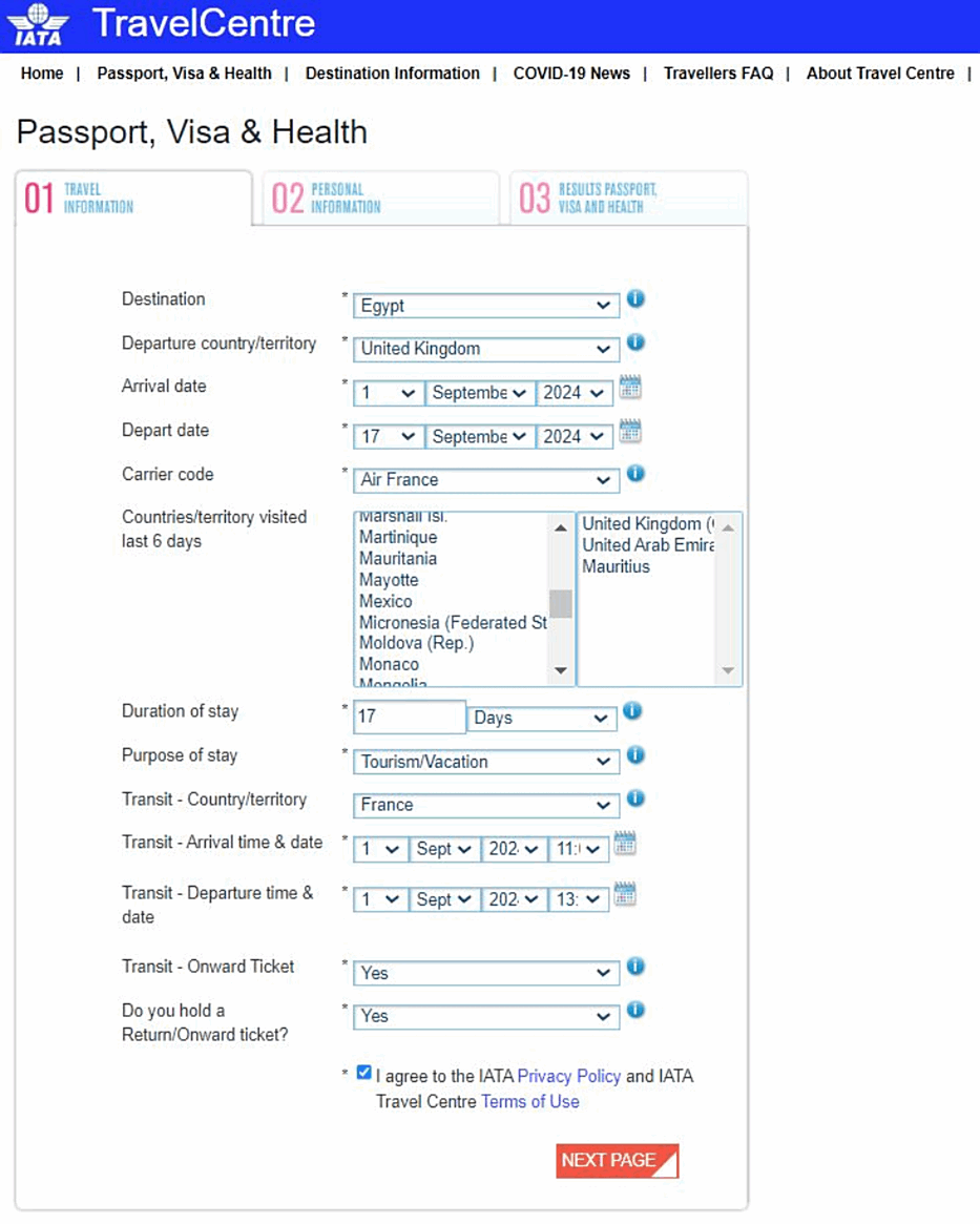 IATA | Travel Advice | Results (*Disclaimer)