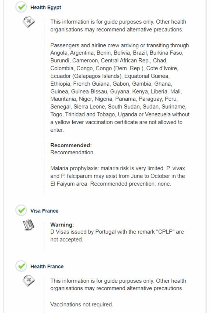 IATA | Travel Advice | Results (*Disclaimer)