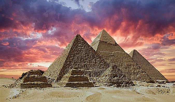 Panoramic view of the Giza Pyramids in Egypt